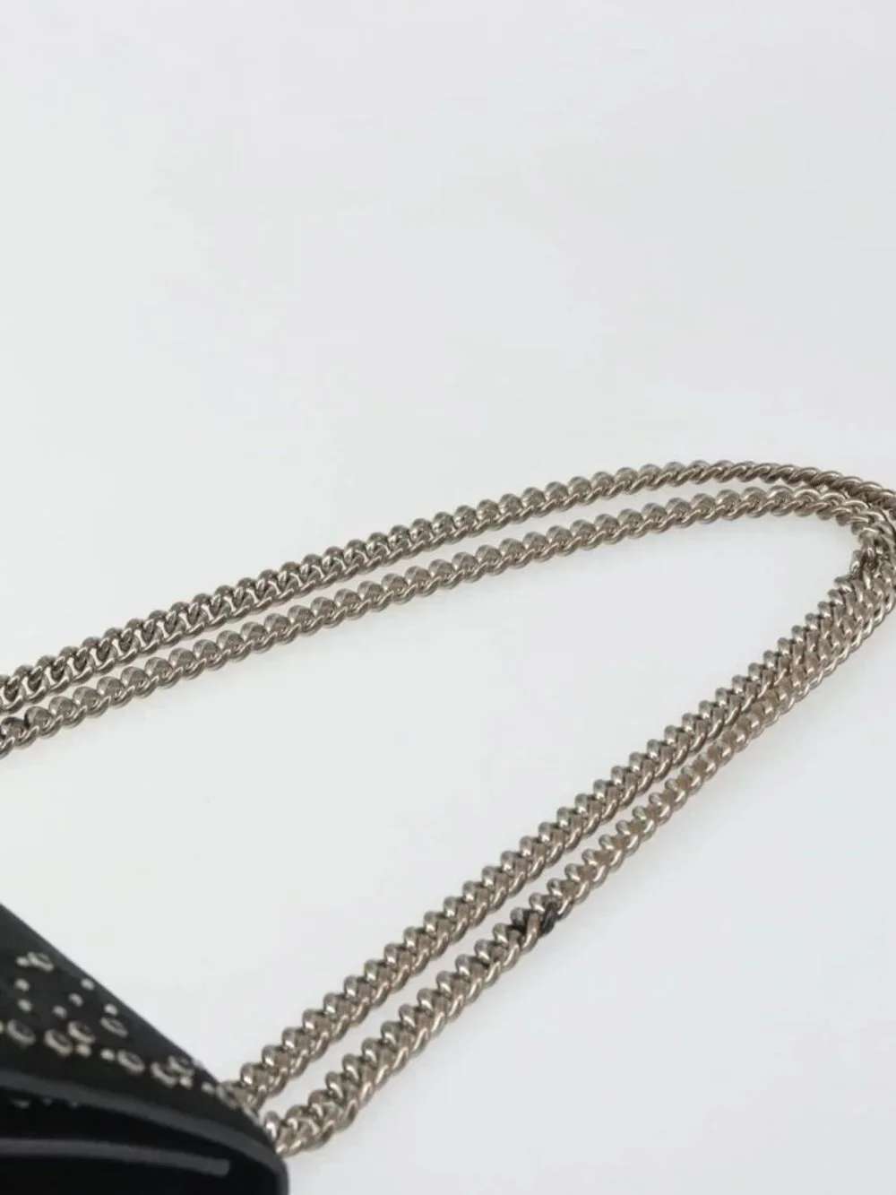 Salvatore Ferragamo Vala Chain Shoulder Bag Suede Black Silver Auth 187258A